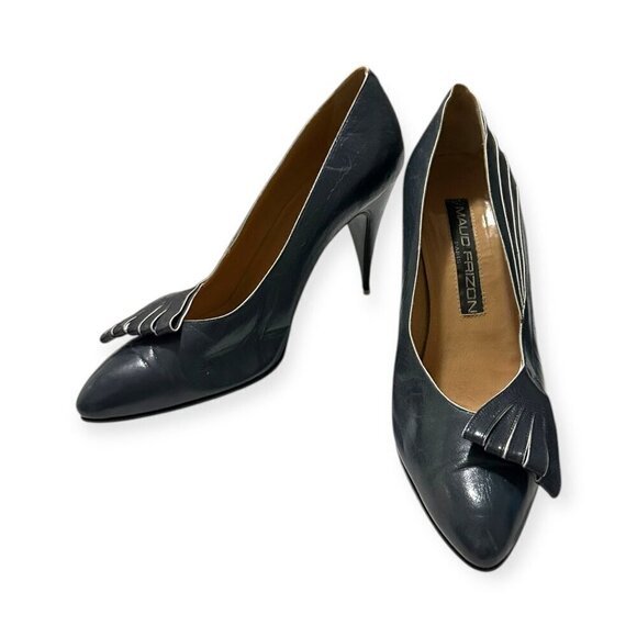 Vintage Maud Frizon Dark Gray Pumps with Bow, Size 40.5 EU - Picture 2 of 15